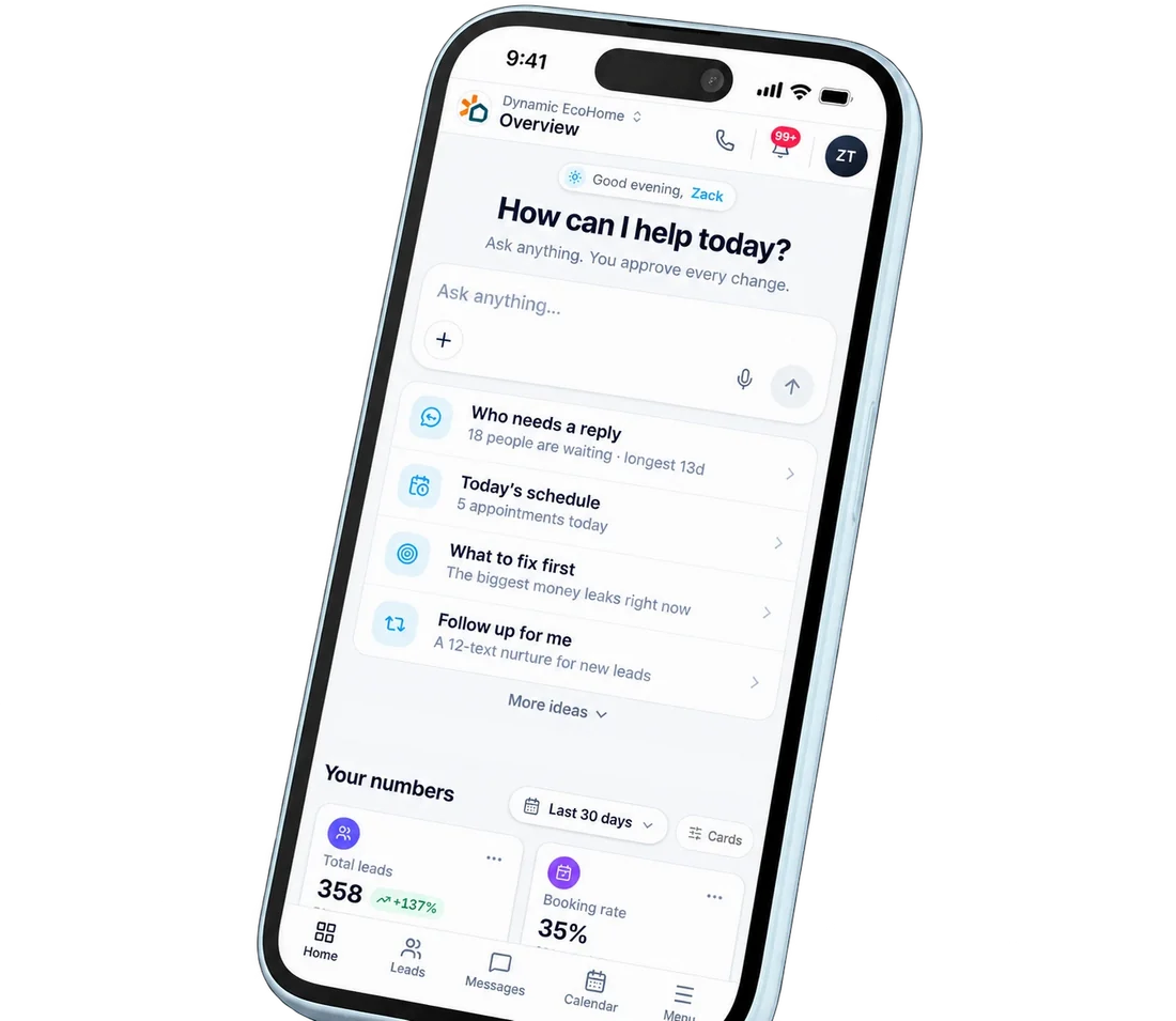A client's own branded app on a phone, showing their business name and logo